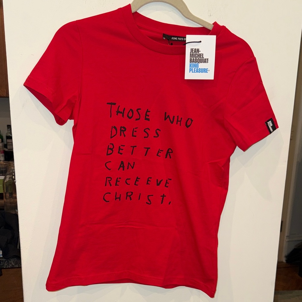 Jean-Michel Basquiat Those who Dress Better Can Receive Christ  Red Tee SM New